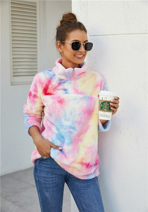Women Winter Fall Fashion Fleece Hoodie Color Printing Pullovers
